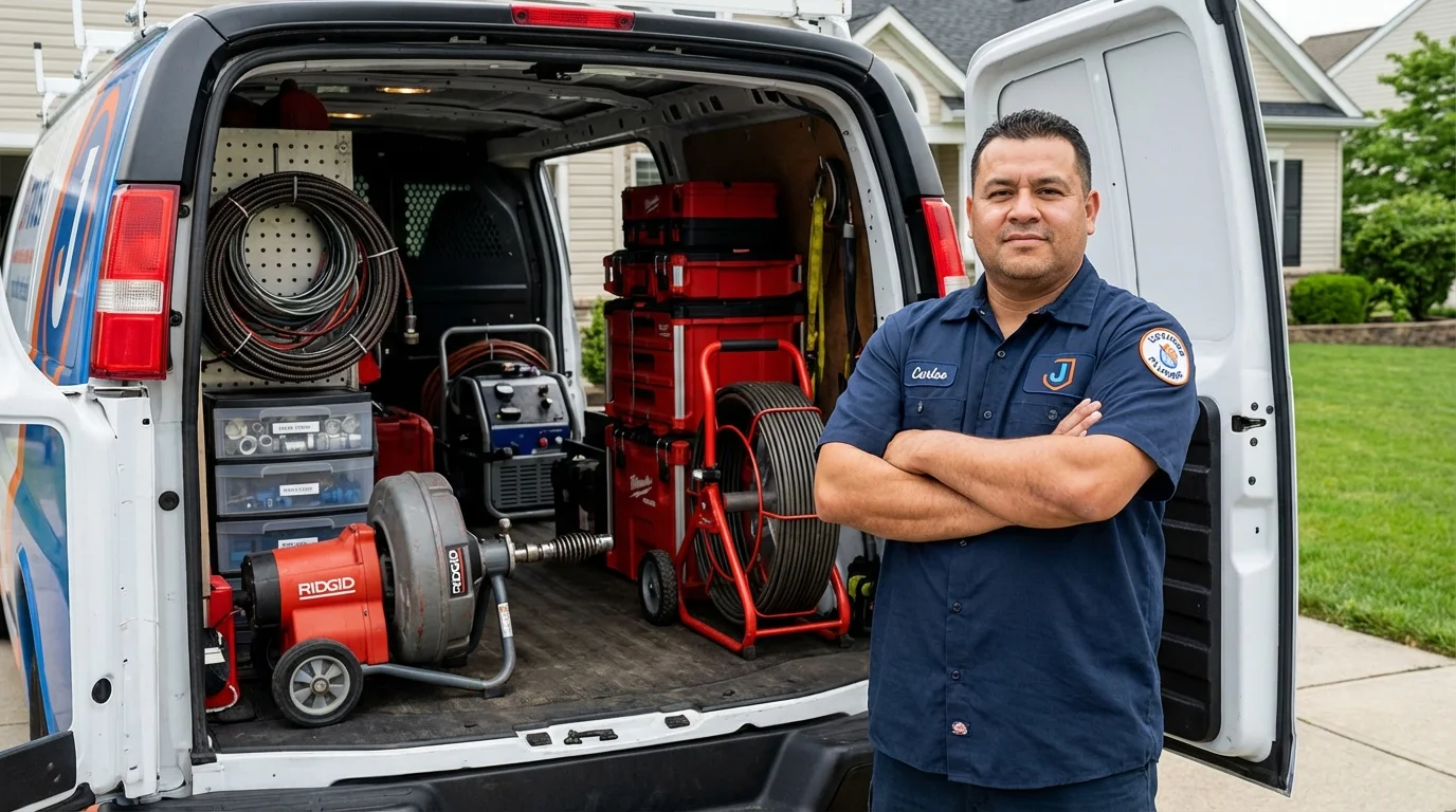 Professional drain cleaning equipment and Johns Plumbing LLC plumber in Freeport