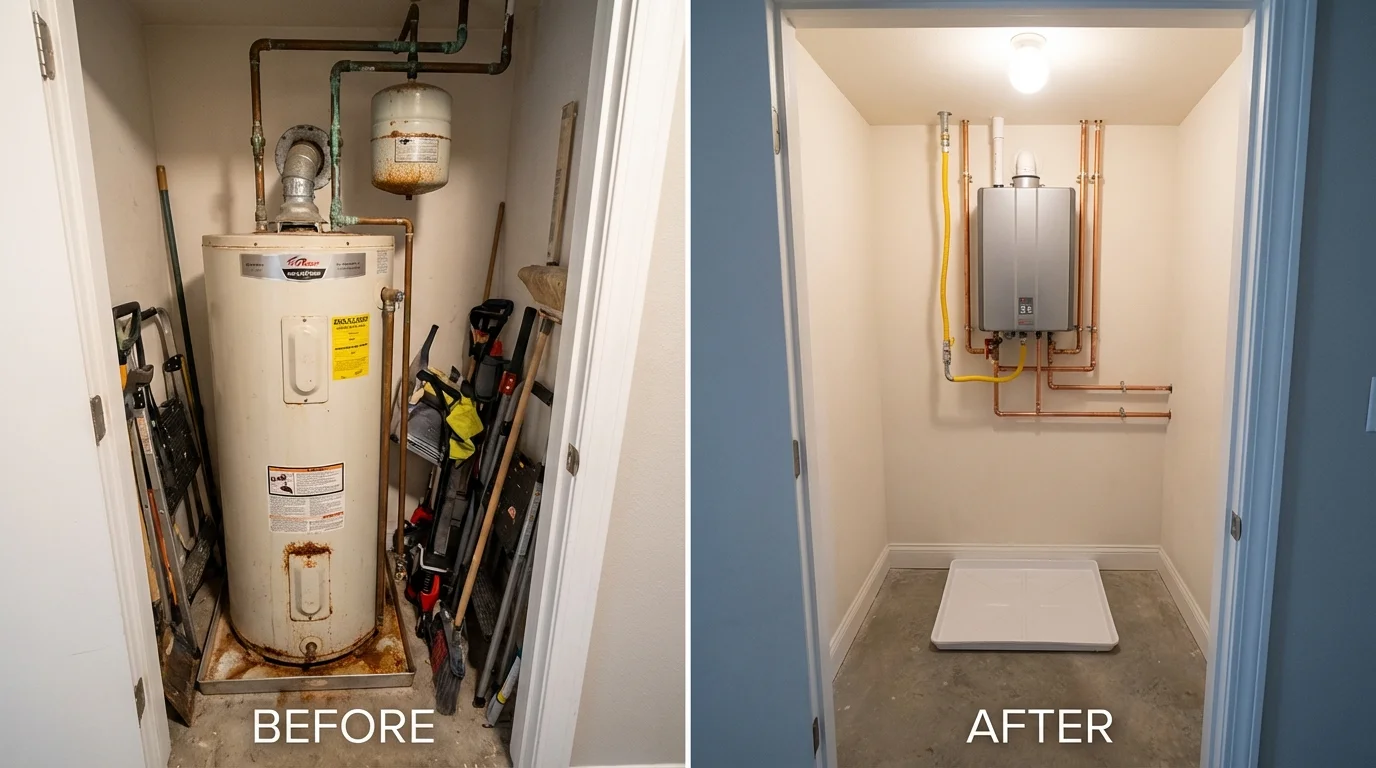 Tank water heater versus wall-mounted tankless unit comparison for Freeport, TX homeowners