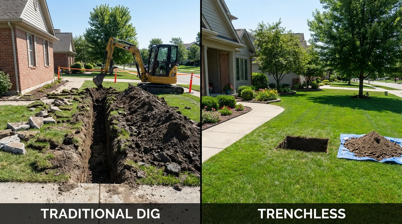Trenchless sewer repair with minimal yard damage versus traditional excavation in Freeport, TX